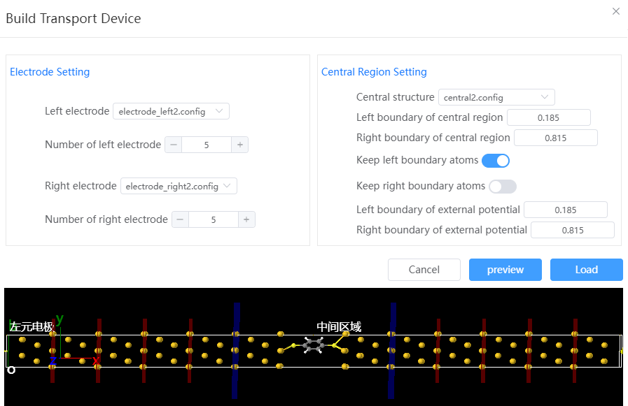 Transport device modeling window